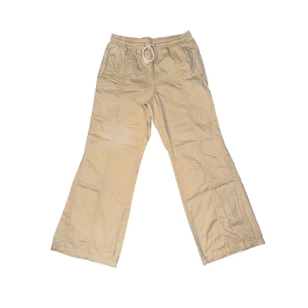 We The Free Free People Beige Cotton‎ Wide Leg Utility Pants Drawstring Large H1